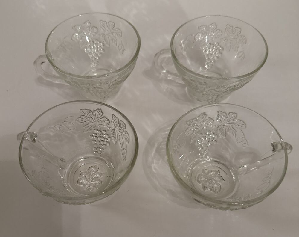 Set of 4 Vintage Anchor Hocking Harvest Grape Glass Punch Or Serve A Snack Cup